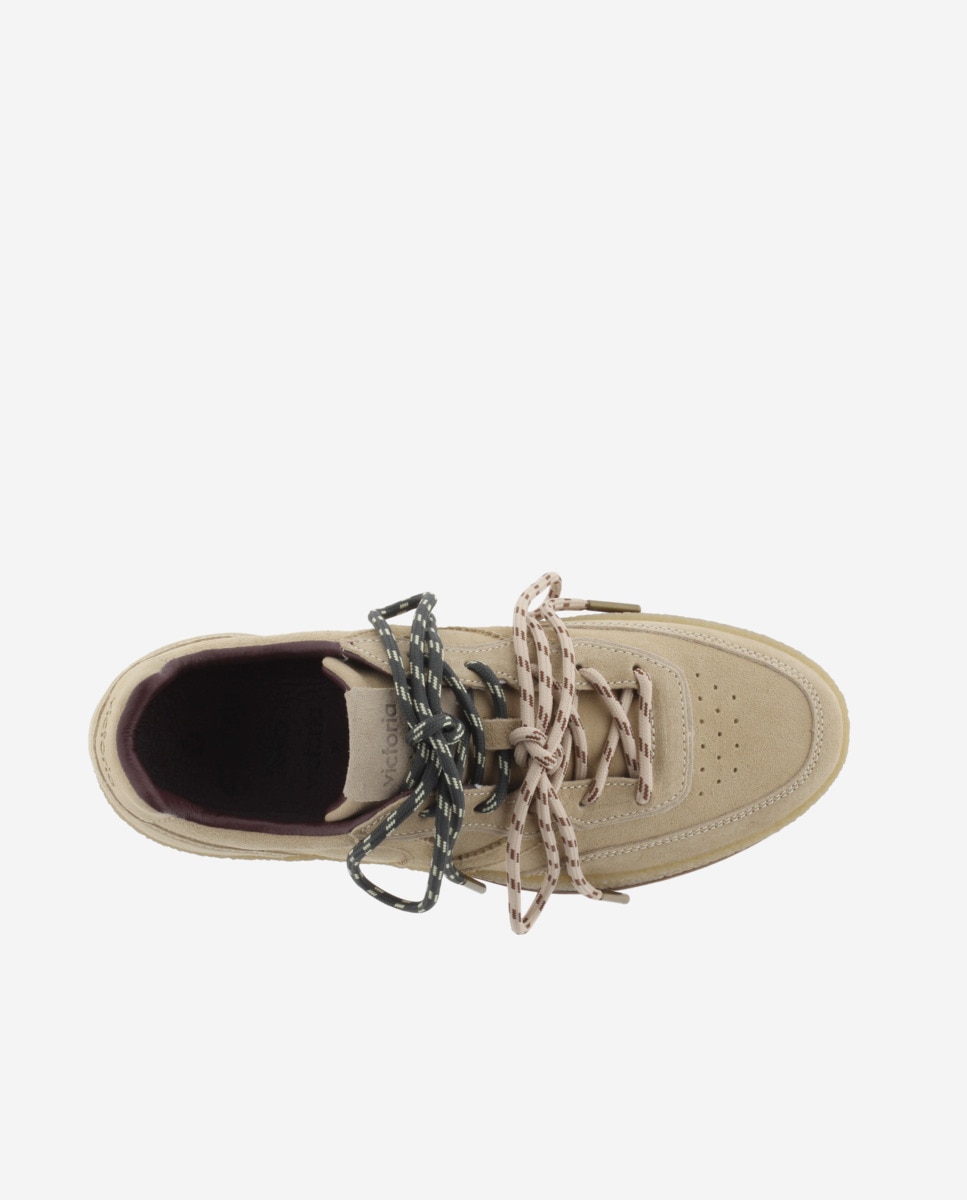Zapatillas deportivas de mujer de serraje con doble cordón - Victoria - Beige Beige-4