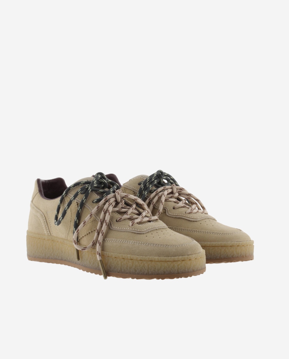 Zapatillas deportivas de mujer de serraje con doble cordón - Victoria - Beige Beige-5