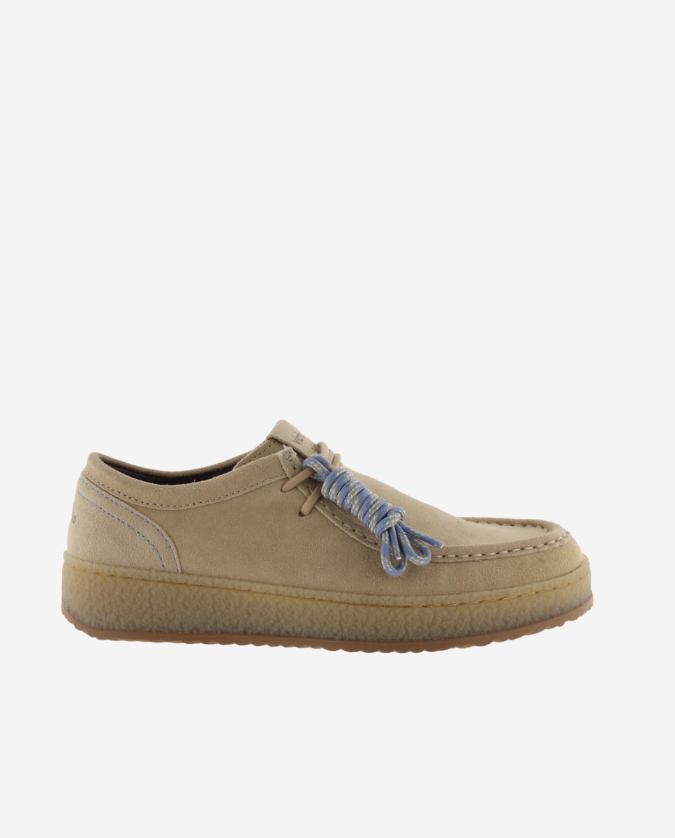 Imagen 0 de Mocasines de mujer de serraje con doble cordón Beige