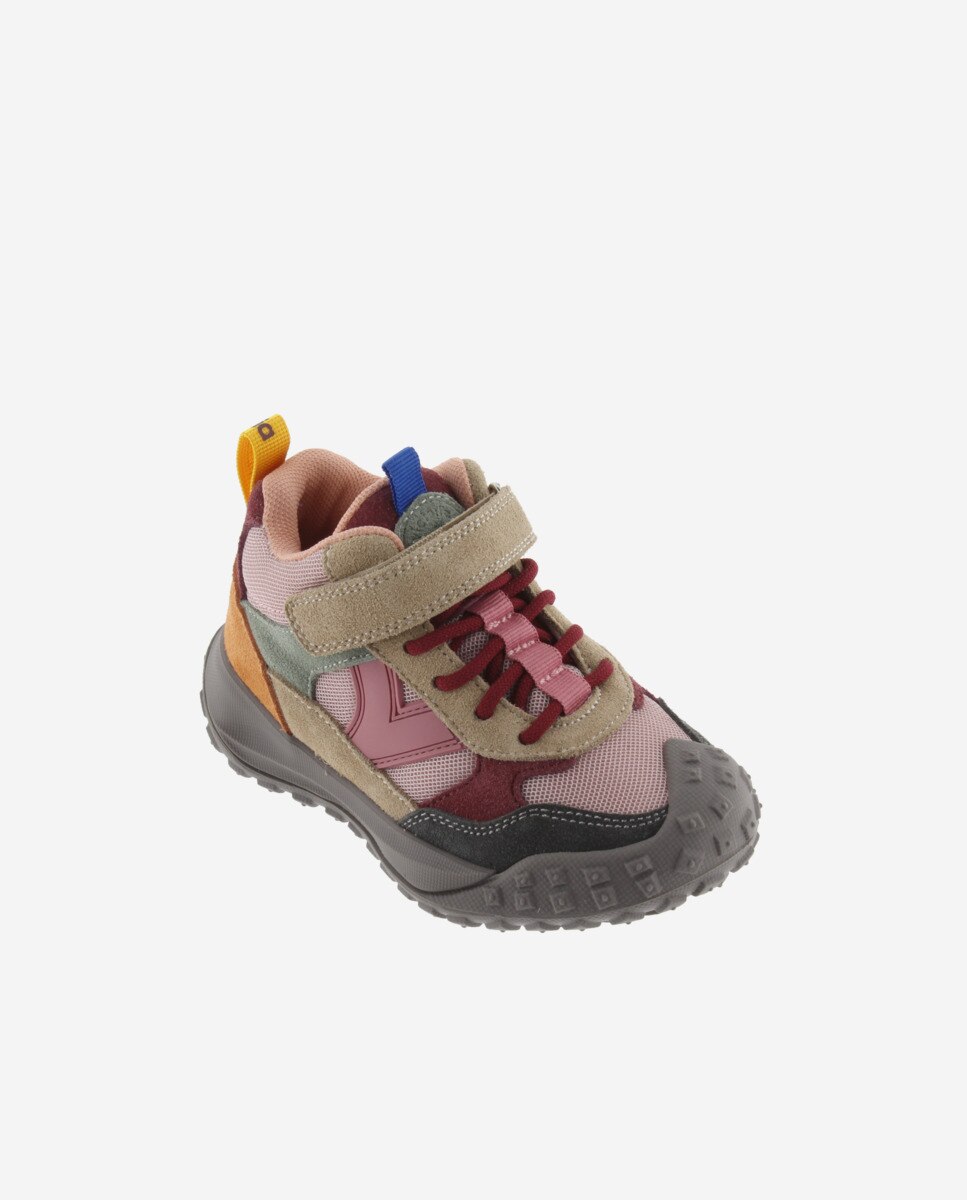 Botines de niños con piezas multicolor y tira adherente - Victoria - Rosa Rosa-2