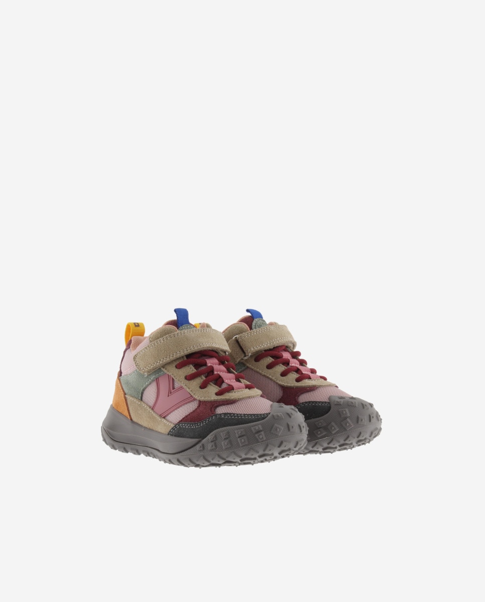 Botines de niños con piezas multicolor y tira adherente - Victoria - Rosa Rosa-5