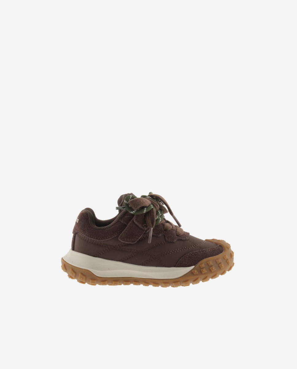 Zapatillas deportivas de niña de nylon con piezas de serraje y doble cordón - Victoria - Marrón Marrón-1