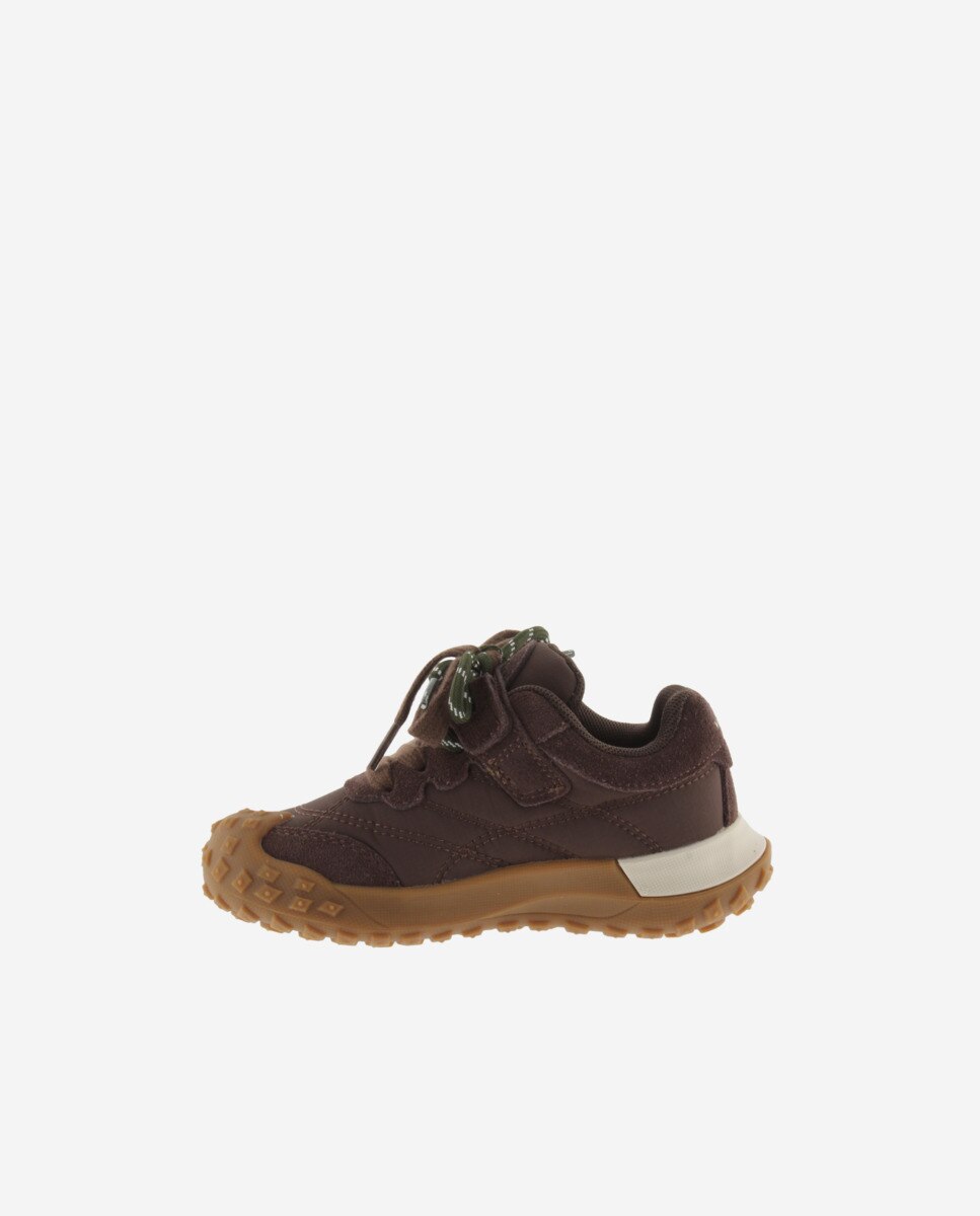 Zapatillas deportivas de niña de nylon con piezas de serraje y doble cordón - Victoria - Marrón Marrón-3