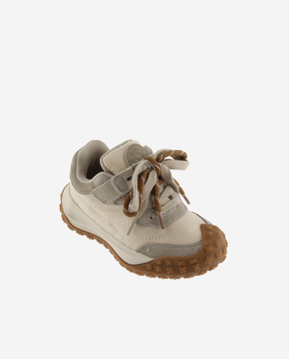 Zapatillas deportivas de niña de nylon con piezas de serraje y doble cordón - Victoria - Beige Beige-2
