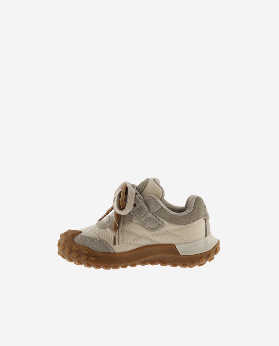 Zapatillas deportivas de niña de nylon con piezas de serraje y doble cordón - Victoria - Beige Beige-3