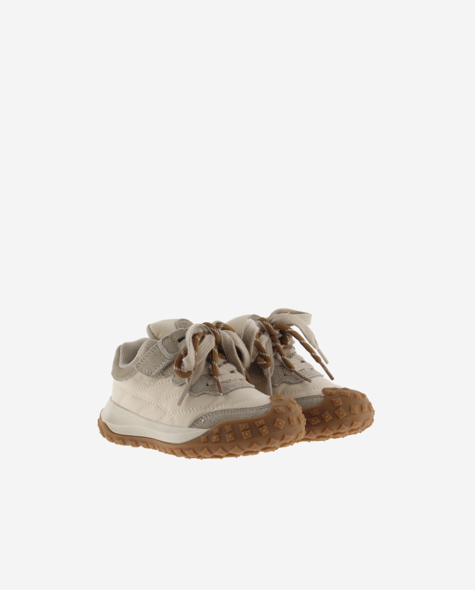 Zapatillas deportivas de niña de nylon con piezas de serraje y doble cordón - Victoria - Beige Beige-5