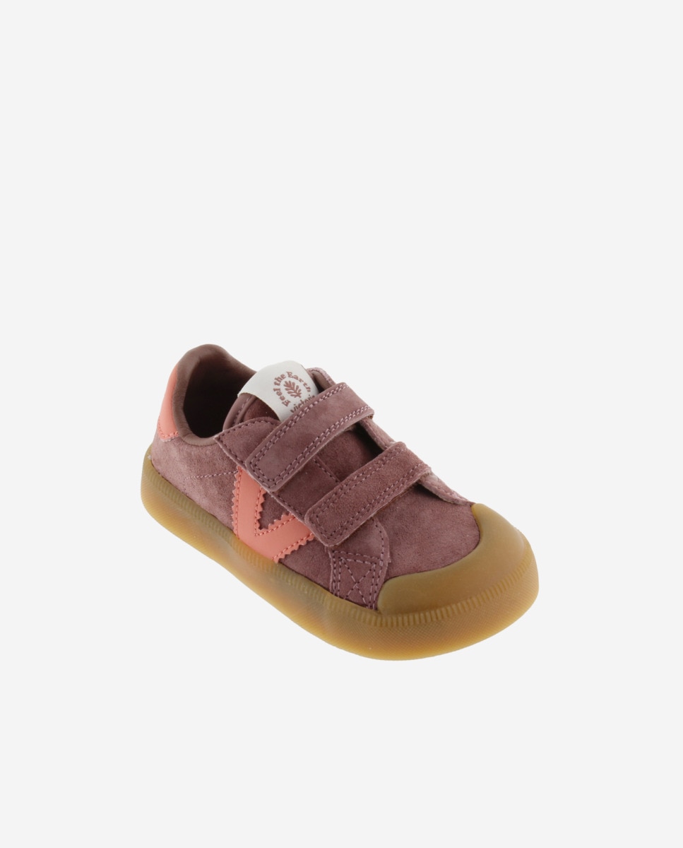 Imagen 2 de Zapatillas deportivas de niños barefoot de serraje con tiras adherentes y suela caramelo - Victoria - Malva Malva