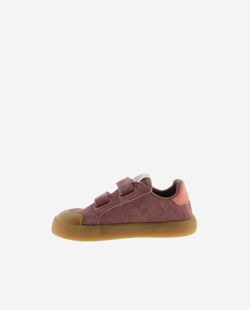 Imagen 3 de Zapatillas deportivas de niños barefoot de serraje con tiras adherentes y suela caramelo - Victoria - Malva Malva