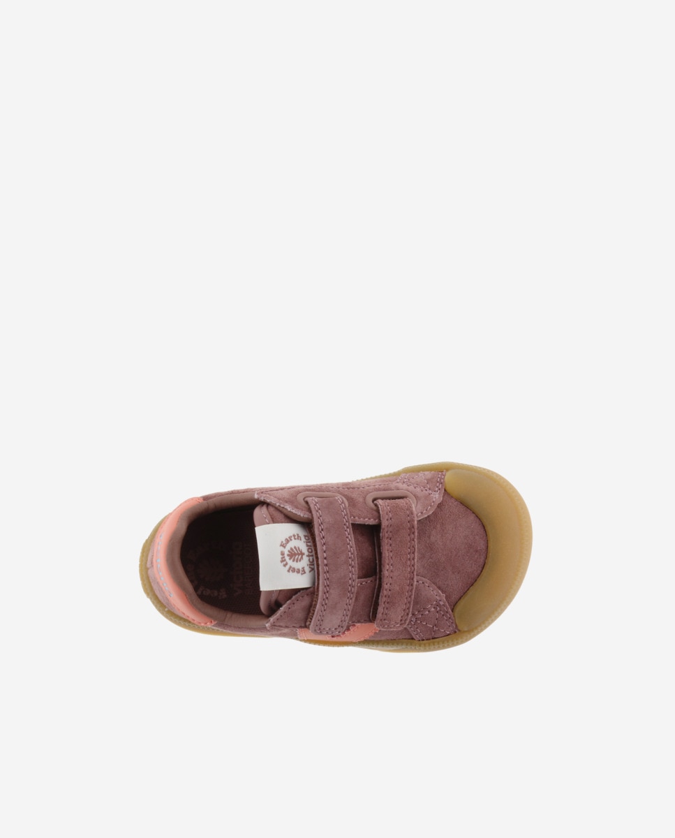 Imagen 4 de Zapatillas deportivas de niños barefoot de serraje con tiras adherentes y suela caramelo - Victoria - Malva Malva