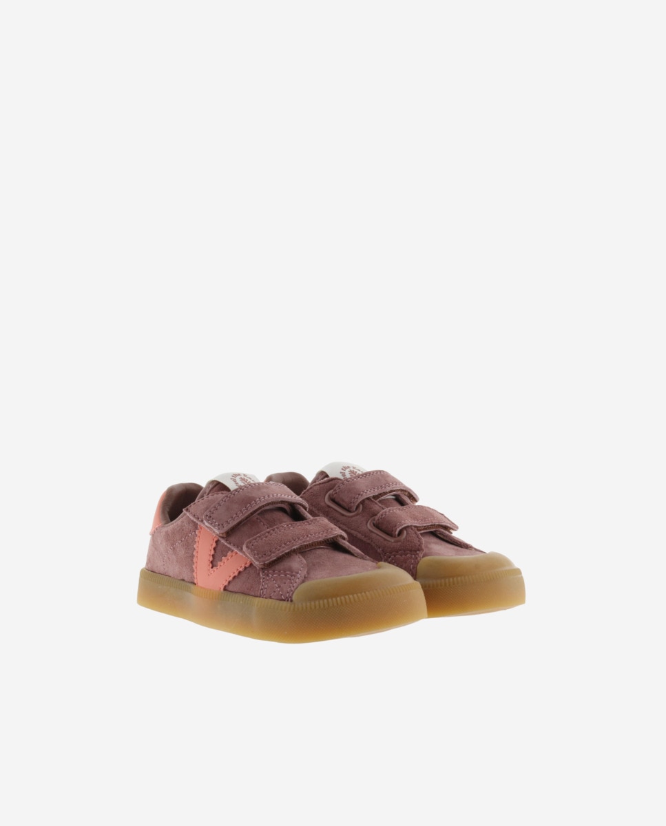 Imagen 5 de Zapatillas deportivas de niños barefoot de serraje con tiras adherentes y suela caramelo - Victoria - Malva Malva