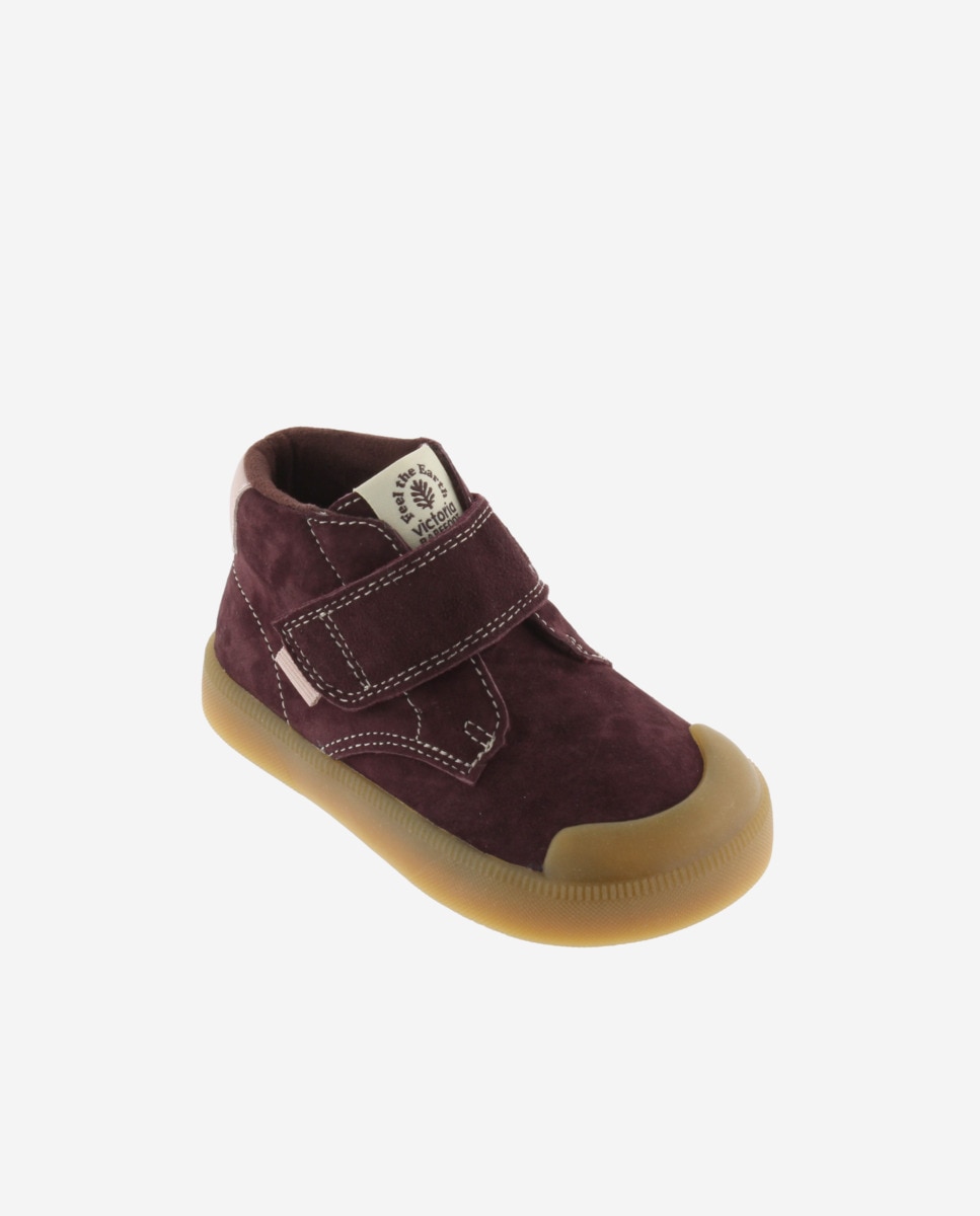 Imagen 2 de Botines de niños barefoot de serraje con cierre adherente y suela caramelo - Victoria - Burdeos Burdeos