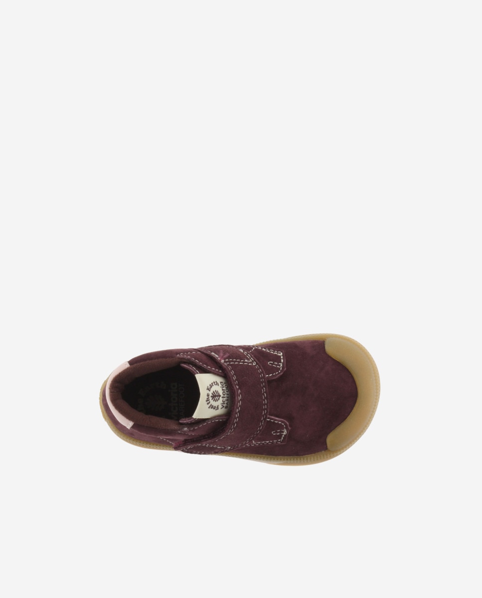Imagen 4 de Botines de niños barefoot de serraje con cierre adherente y suela caramelo - Victoria - Burdeos Burdeos