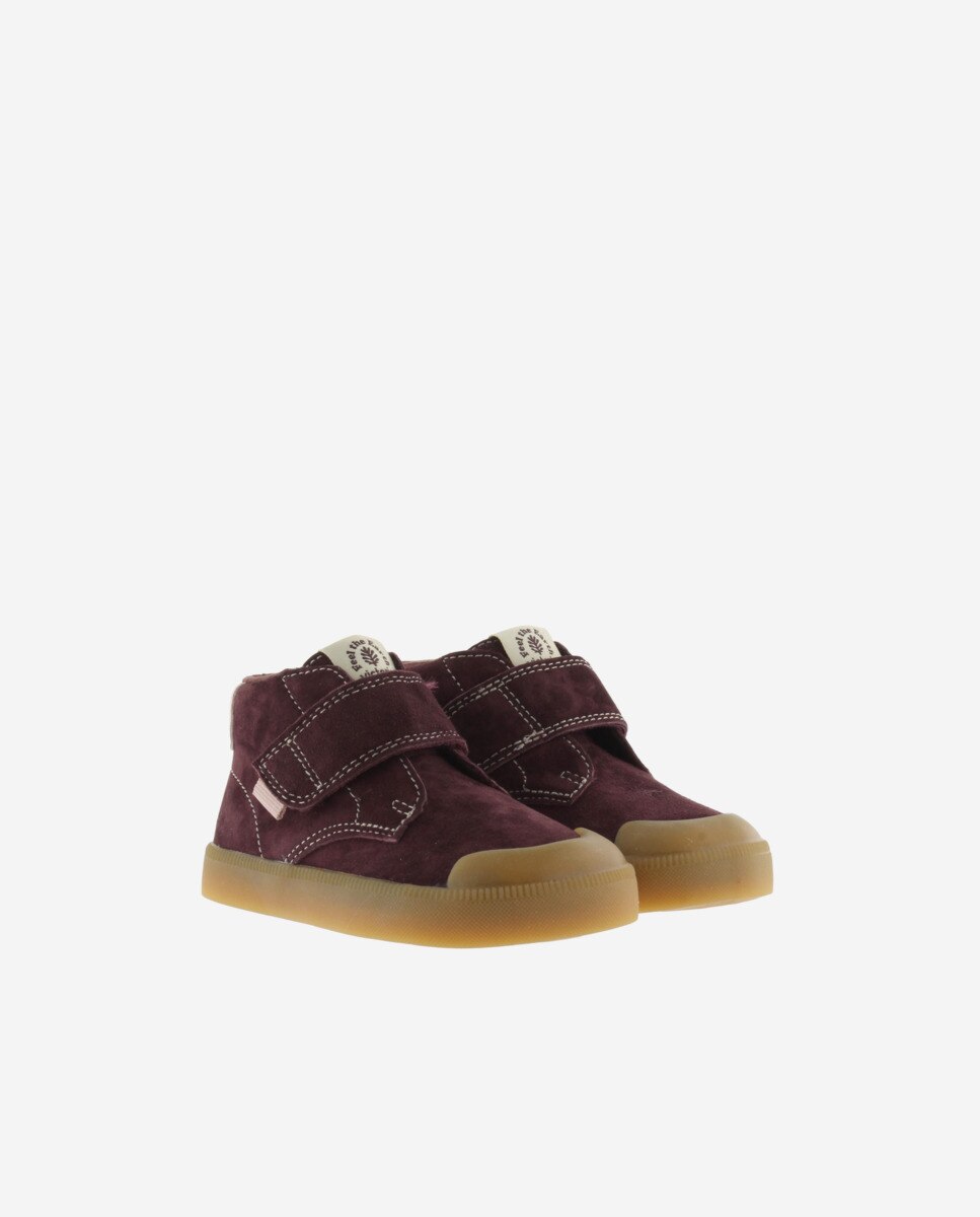 Imagen 5 de Botines de niños barefoot de serraje con cierre adherente y suela caramelo - Victoria - Burdeos Burdeos