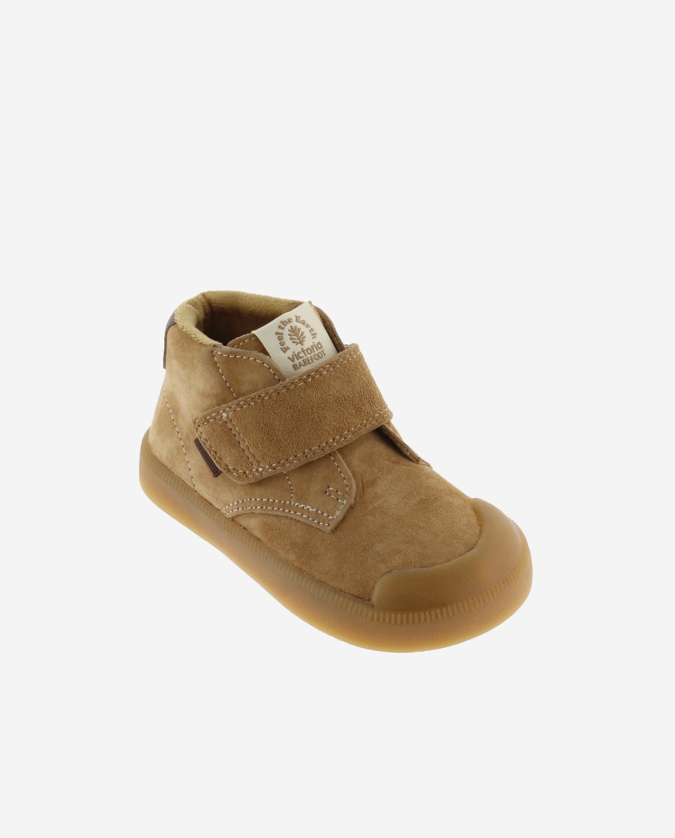Imagen 2 de Botines de niños barefoot de serraje con cierre adherente y suela caramelo - Victoria - Camel Camel