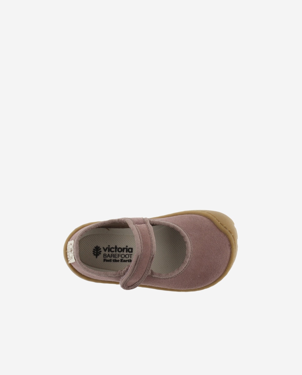 Merceditas de niña barefoot de serraje con ribete al tono y tira adherente - Victoria - Malva Malva-4