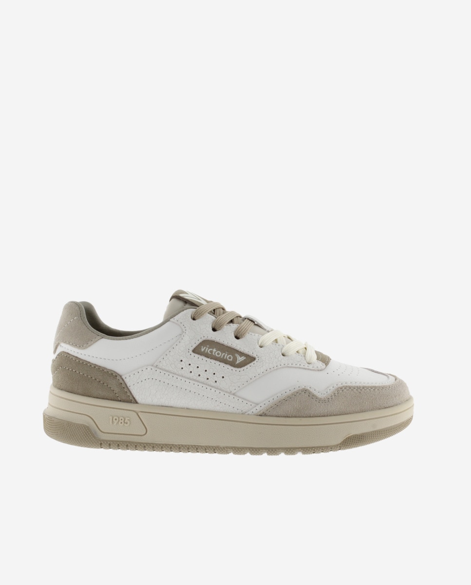 Imagen 0 de Zapatillas deportivas unisex de piel con piezas de serraje Crema