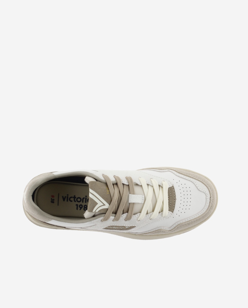 Zapatillas deportivas unisex de piel con piezas de serraje - Victoria - Crema Crema-4