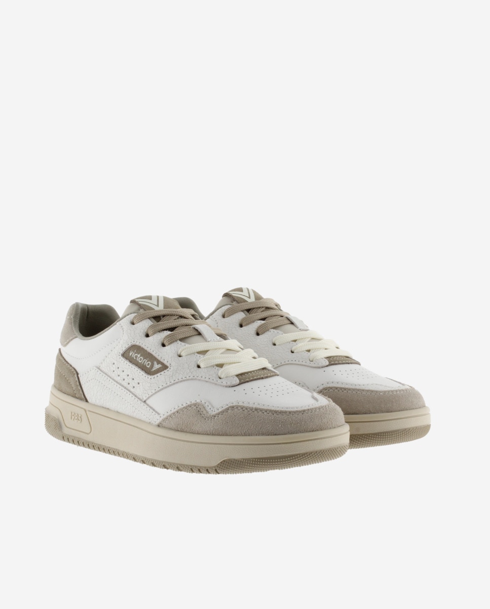 Zapatillas deportivas unisex de piel con piezas de serraje - Victoria - Crema Crema-5