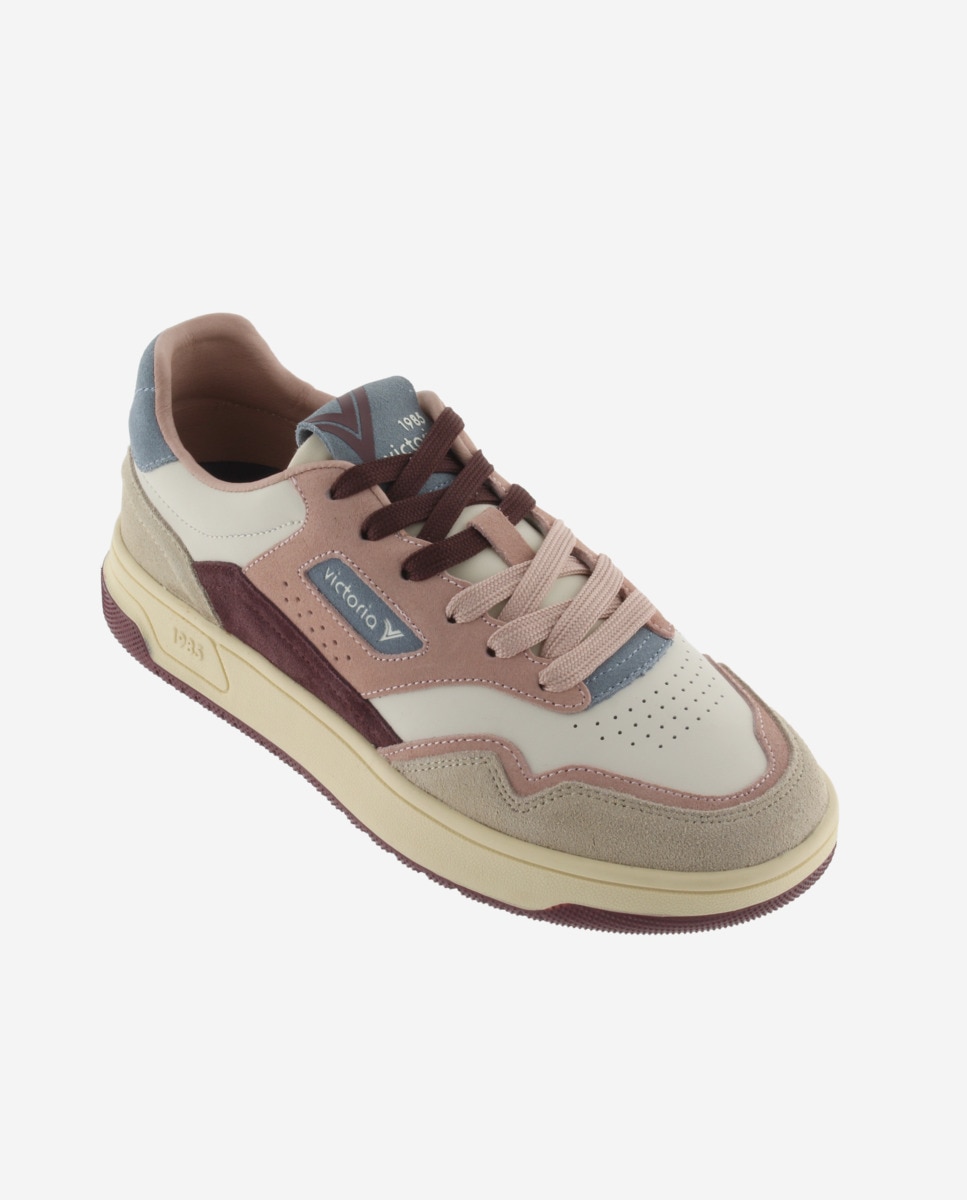 Zapatillas deportivas unisex de piel con piezas de serraje - Victoria - Rosa Rosa-3