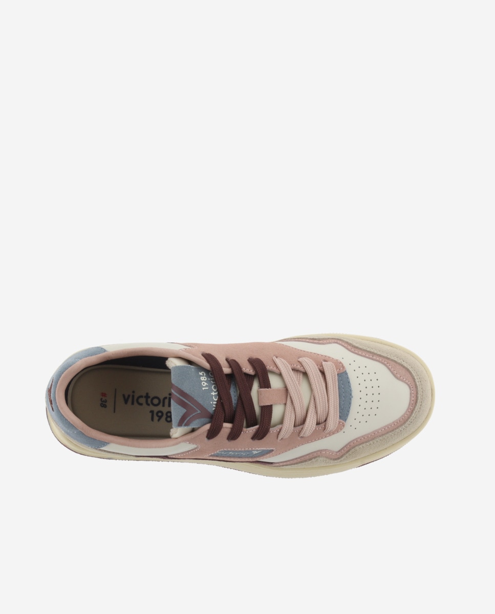 Zapatillas deportivas unisex de piel con piezas de serraje - Victoria - Rosa Rosa-4