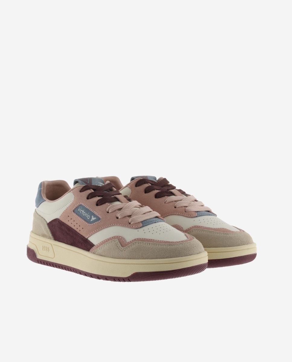 Zapatillas deportivas unisex de piel con piezas de serraje - Victoria - Rosa Rosa-5