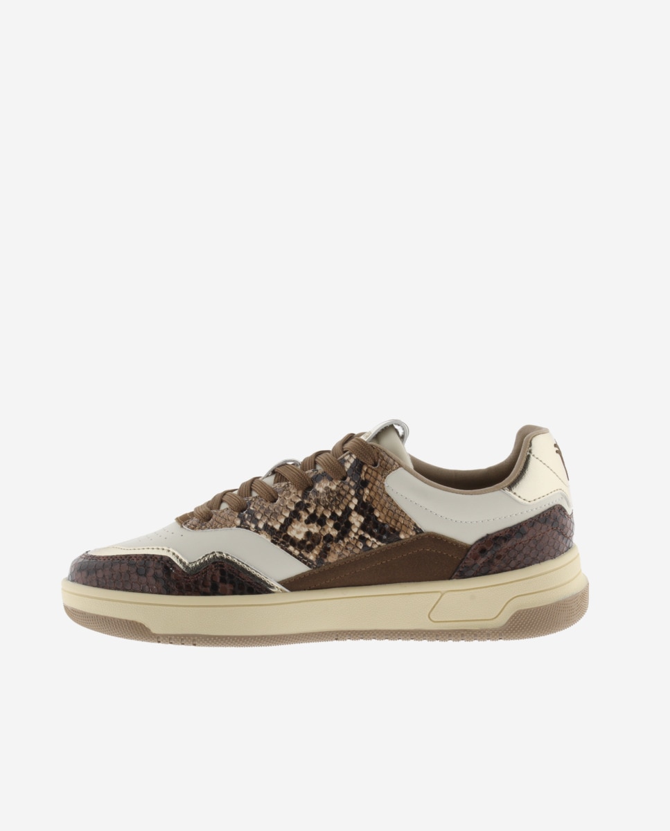 Zapatillas deportivas de mujer de piel con piezas metalizadas y animal print - Victoria - Marrón Marrón-2