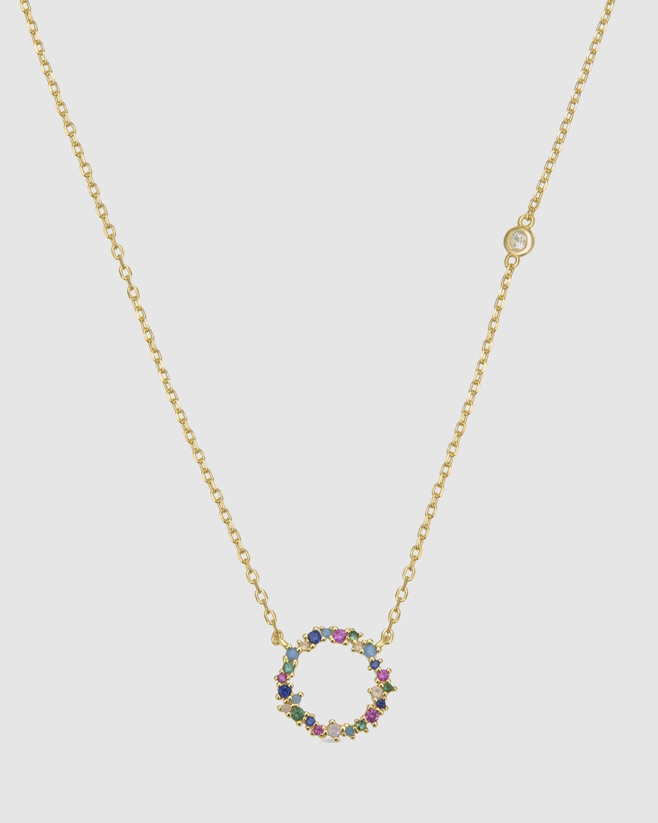 Collar Trendy acabado en oro de 18k con circonita multicolor Multicolor-1