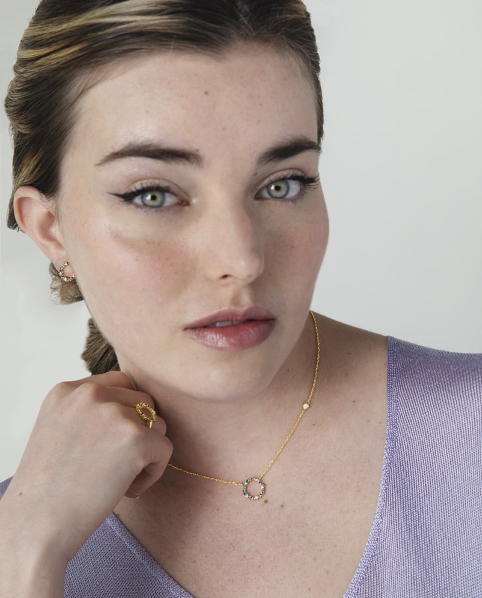 Collar Trendy acabado en oro de 18k con circonita multicolor Multicolor-3