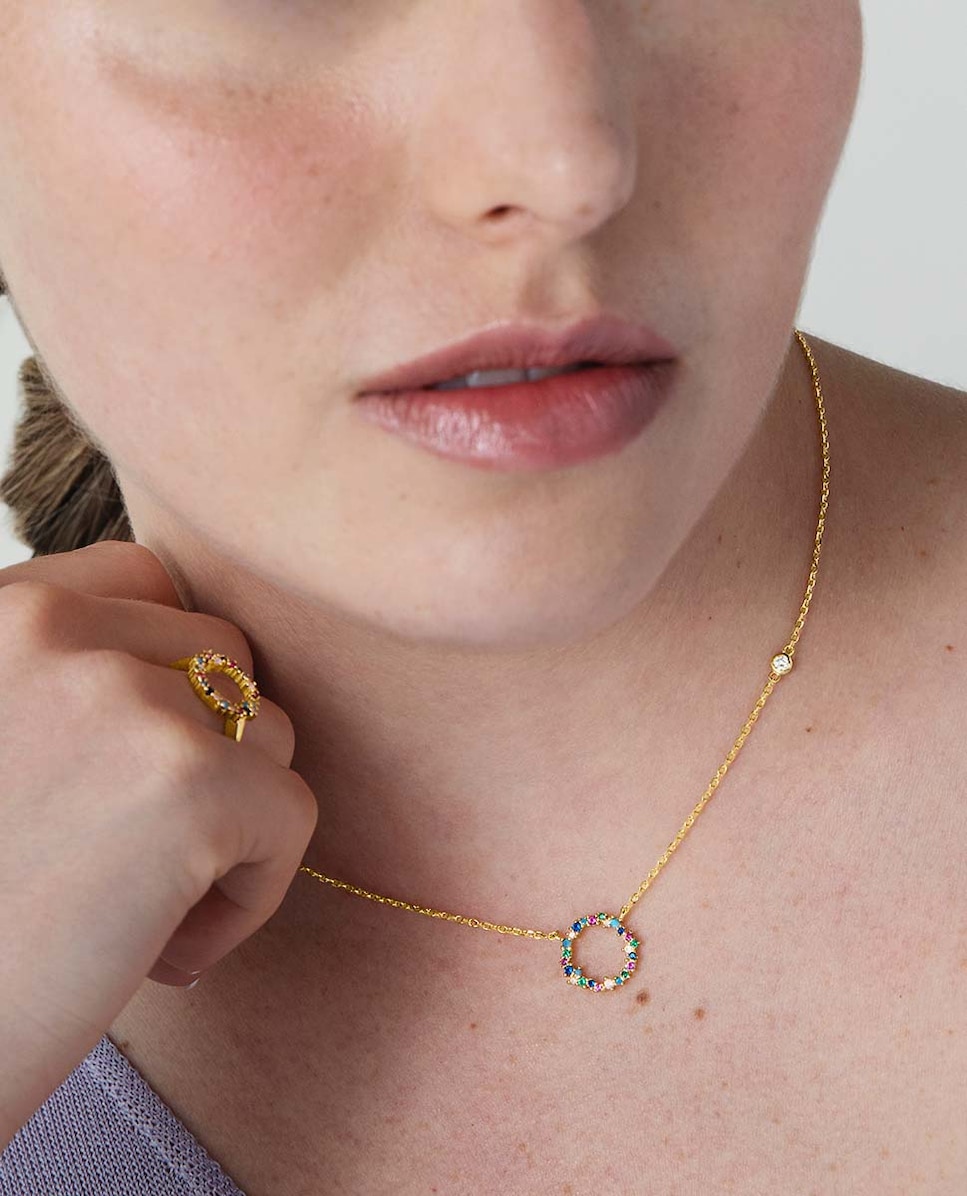 Collar Trendy acabado en oro de 18k con circonita multicolor Multicolor-5