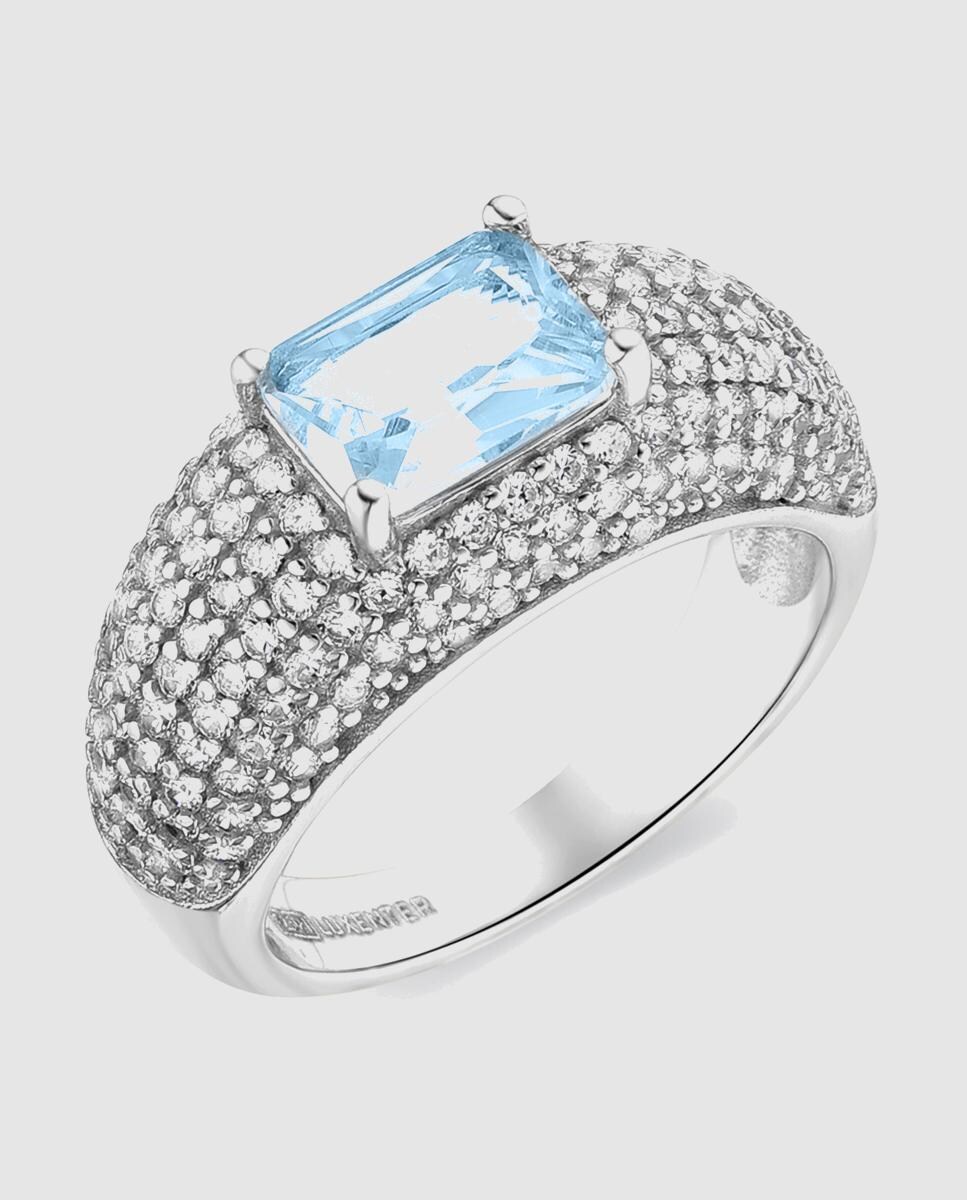 Anillo Momentos Para Brillar acabado en rodio con circonita aguamarina Azul-1