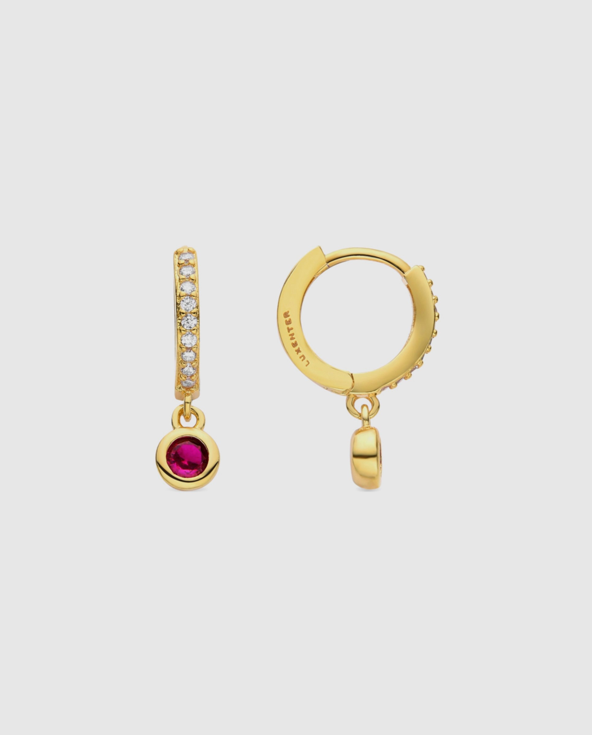 Imagen 1 de Pendientes de aro basic acabados en oro amarillo de 18 quilates con circonita rubí - Luxenter - Rojo Rojo