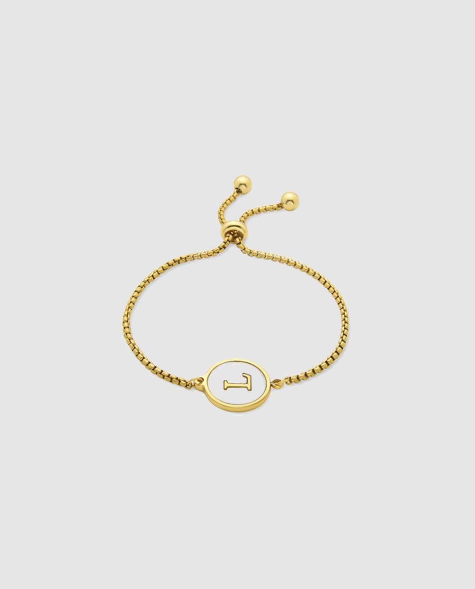 Pulsera con charms letras acabada en oro de 18 quilates con madreperla blanca - Luxenter - Oro Oro-1