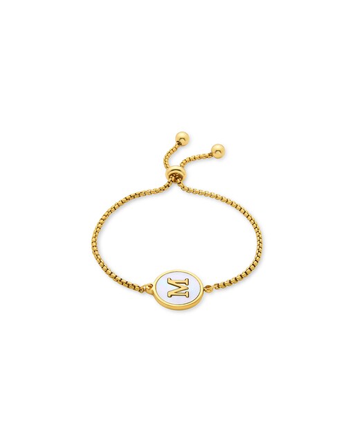 Imagen 0 de Pulsera Letras acabada en oro de 18k con madreperla blanca