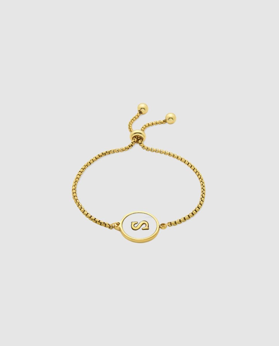 Pulsera con charms letras acabada en oro de 18 quilates con madreperla blanca - Luxenter - Oro Oro-1