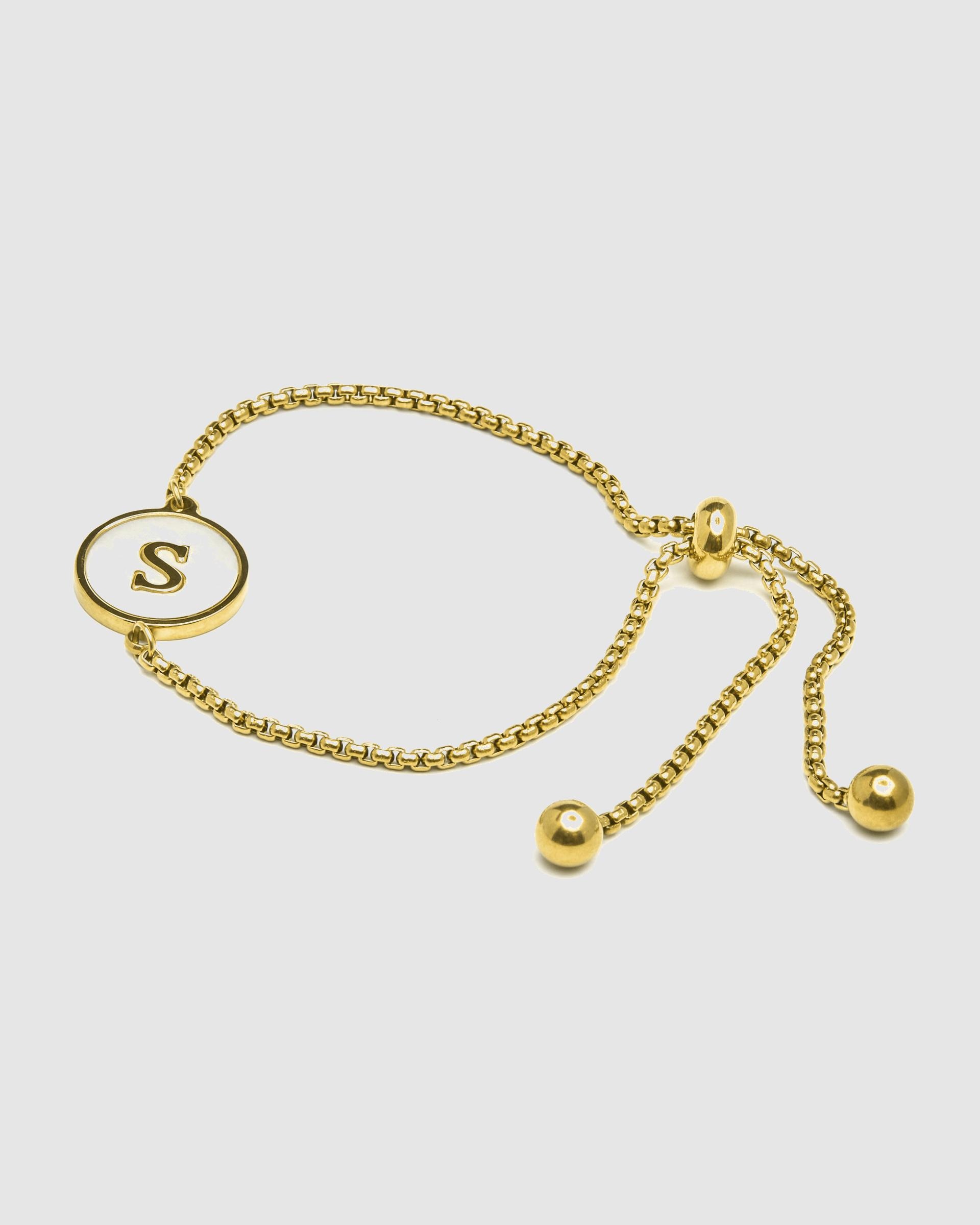 Pulsera con charms letras acabada en oro de 18 quilates con madreperla blanca - Luxenter - Oro Oro-3