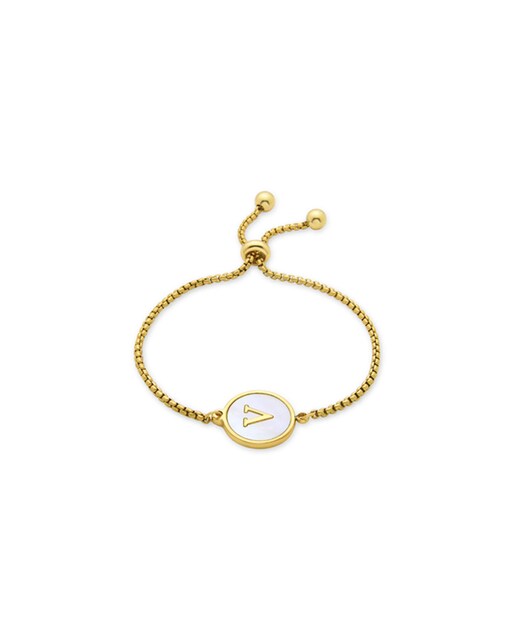 Imagen 0 de Pulsera Letras acabada en oro de 18k con madreperla blanca