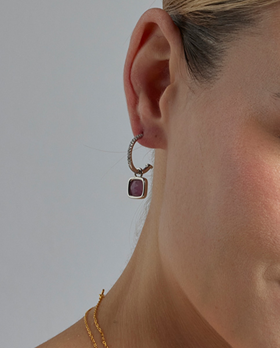 Pendientes Colgantes De Plata De Ley Con Cristal Morado Azulado Y Marcasita - Estilo Elegante