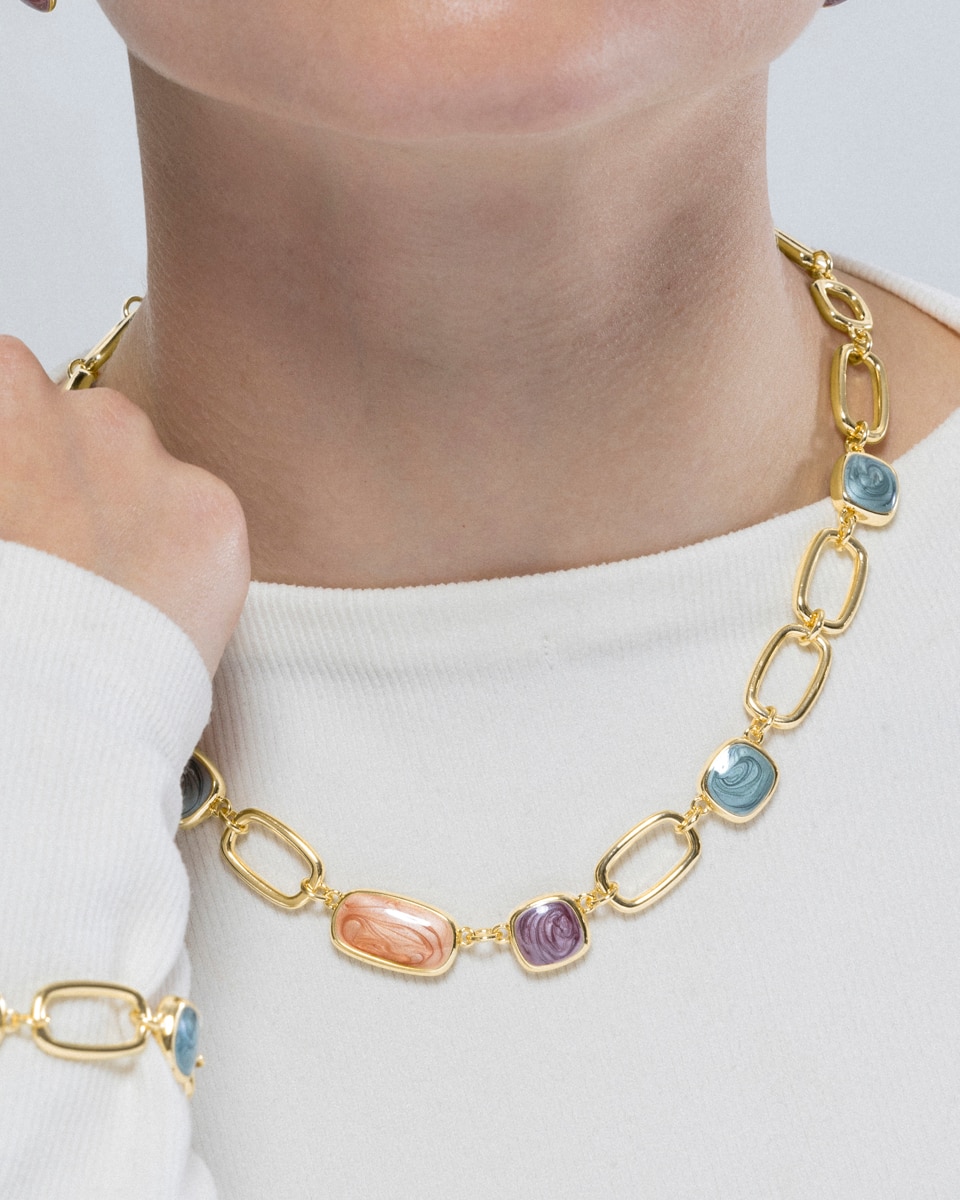 Collar áfrica acabado en amarillo de 18 quilates con resina multicolor - Luxenter - Oro Oro-4