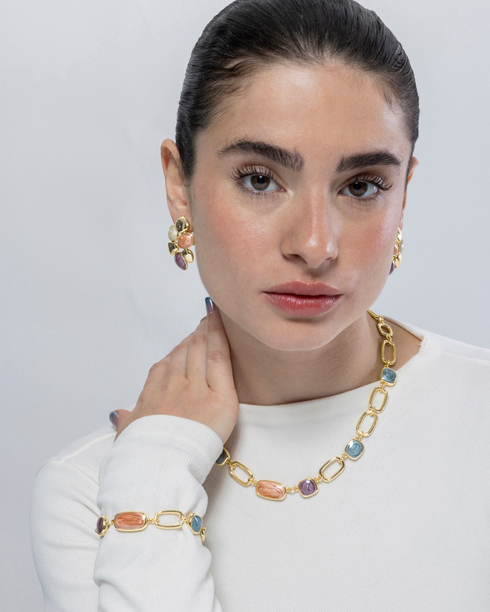 Collar áfrica acabado en amarillo de 18 quilates con resina multicolor - Luxenter - Oro Oro-5