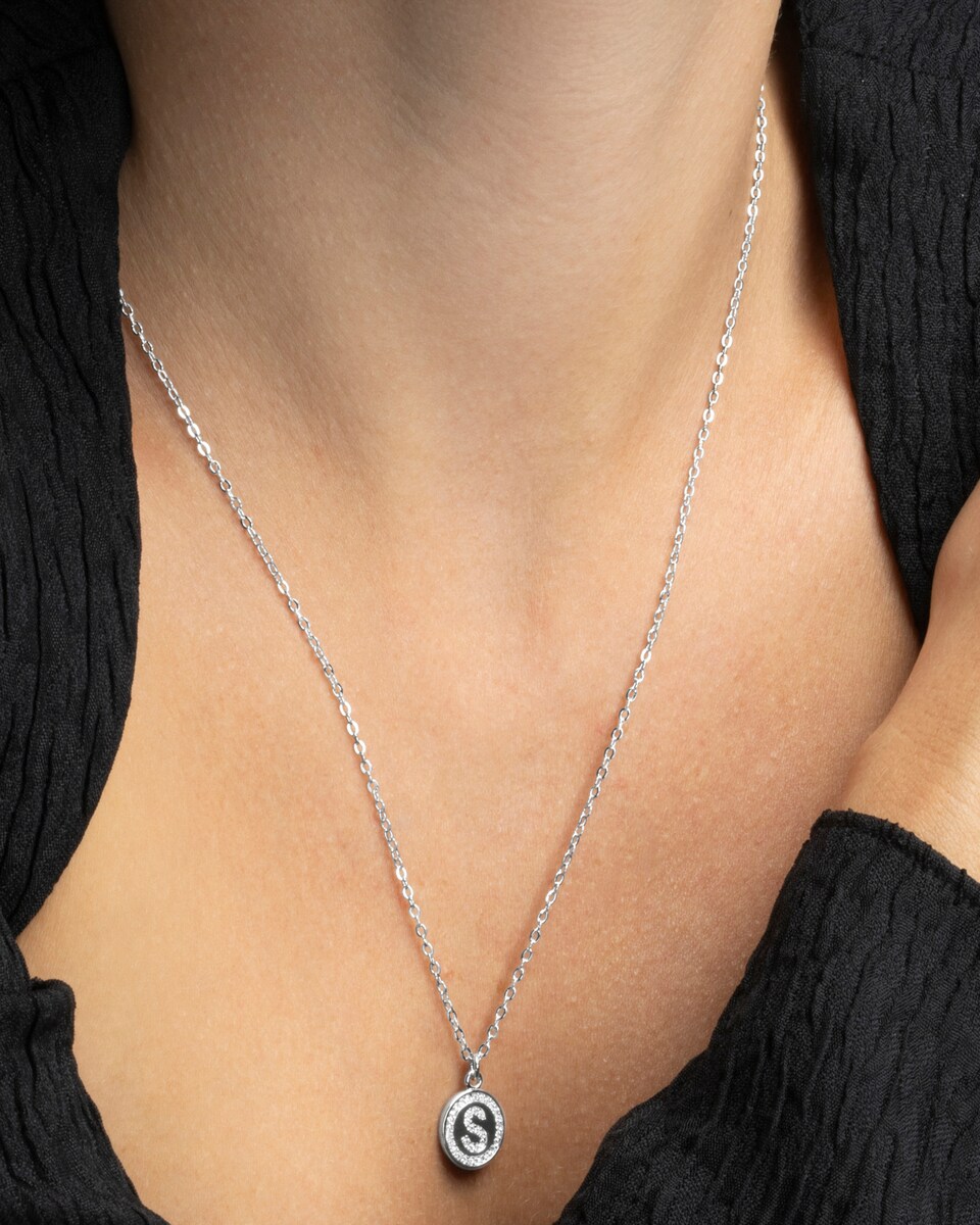 Collar Letras acabado en rodio con circonita brillante Blanco-3