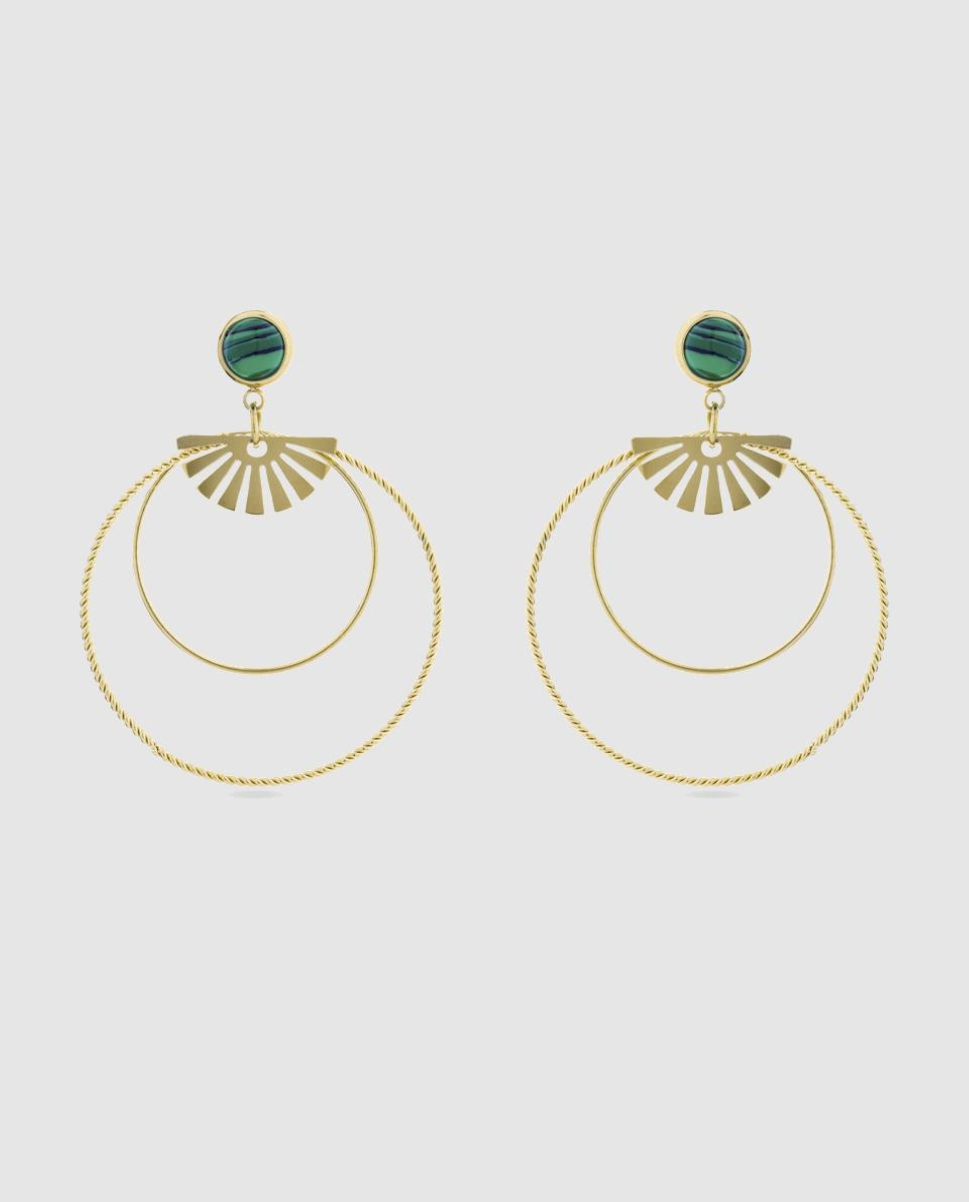 Pendientes boho de acero acabadoss en oro amarillo de 18 quilates con malaquita - Luxenter - Verde Verde-1