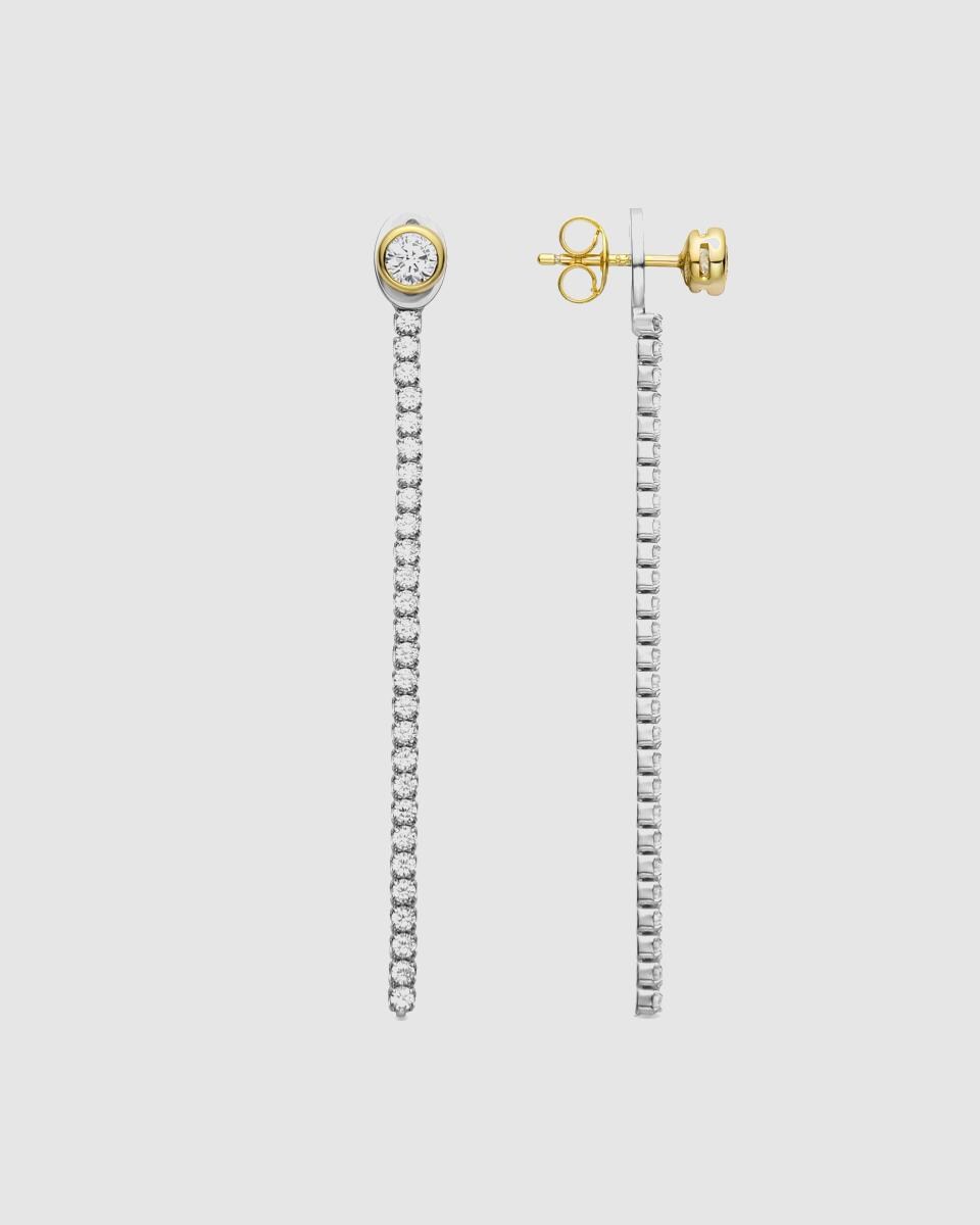 Pendientes Trendy acabado en oro de 18k con circonita brillante Blanco-1