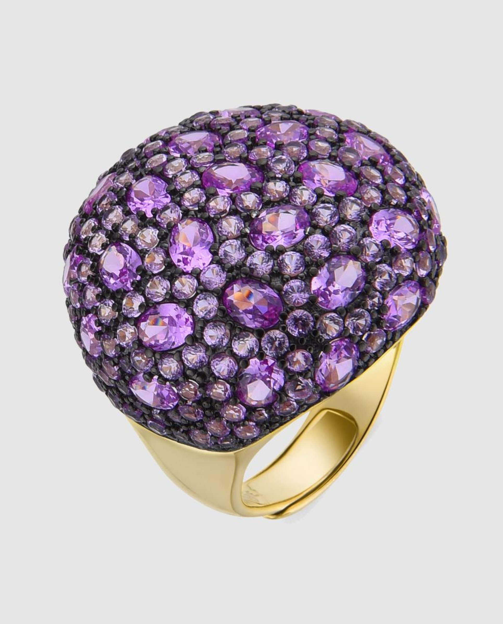 Imagen 1 de Anillo ajustable atelier de plata de ley 925 acabado en oro de 18 quilates con circonita rubí - Luxenter - Rojo Rojo