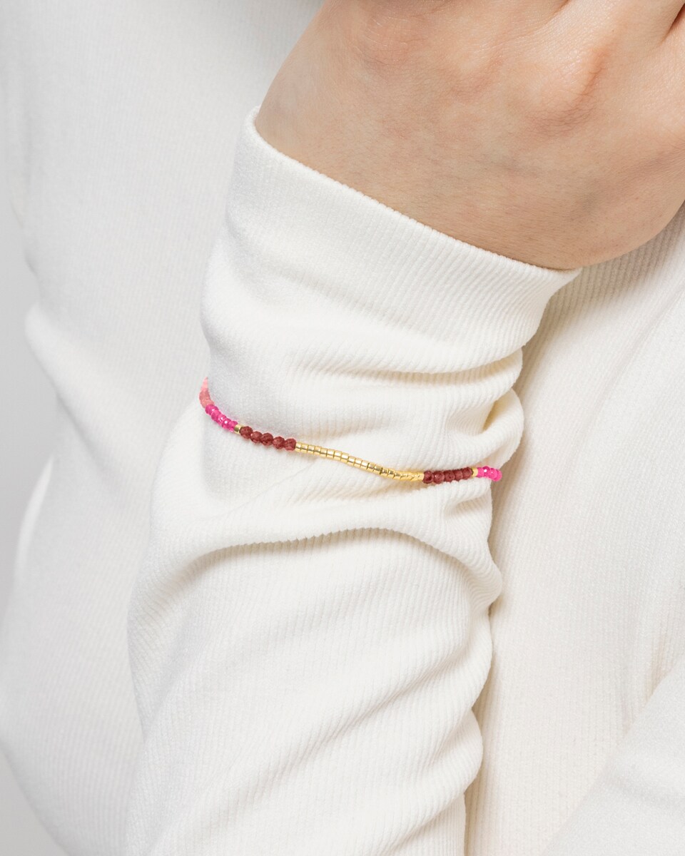 Pulsera Pide Un Deseo acabada en oro amarillo de 18k con cristal rosa Rosa-3