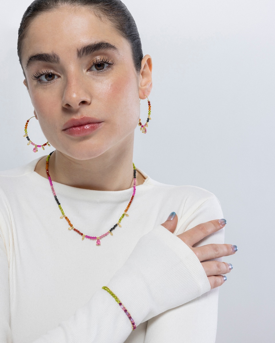 Pendientes Boho acabado en oro amarillo de 18k con turmalina multicolor Multicolor-5