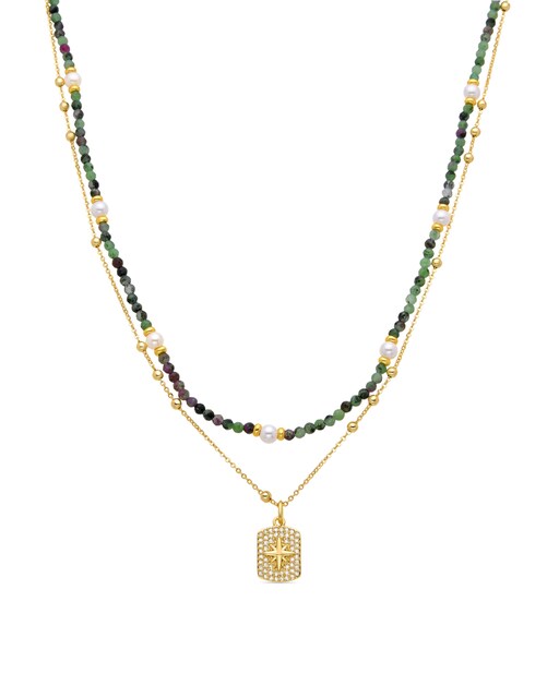 Imagen 0 de Collar Boho acabado en oro amarillo de 18k con  perla blanca
