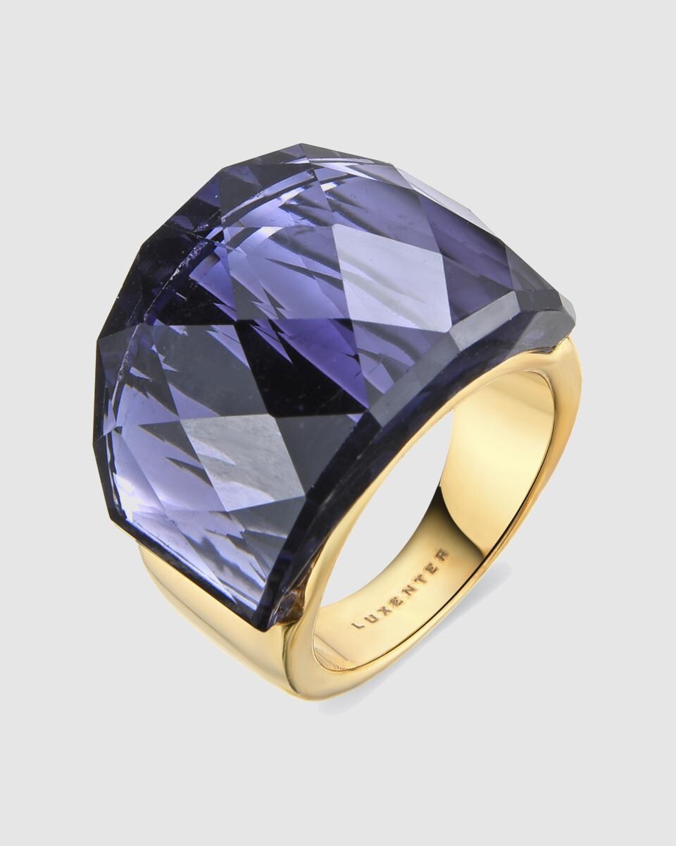 Anillo Boho acabado en oro amarillo de 18k cuarzo hidrotermal onix Morado-1