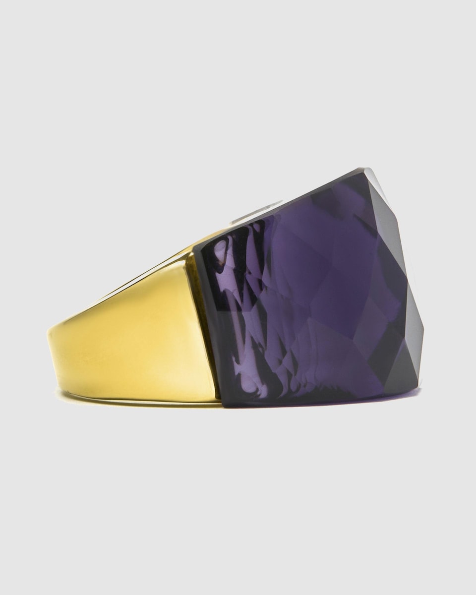 Anillo Boho acabado en oro amarillo de 18k cuarzo hidrotermal onix Morado-4