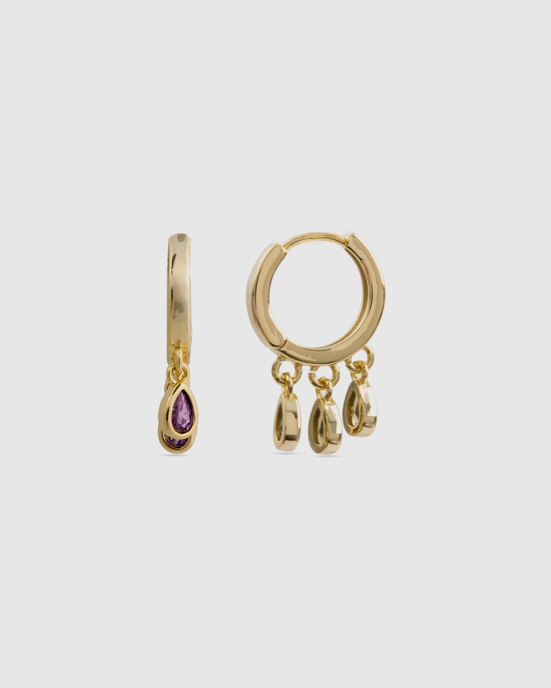 Pendientes de aro áfrica acabados en oro amarillo de 18 quilates con circonita amatista Oro Luxenter Oro-1