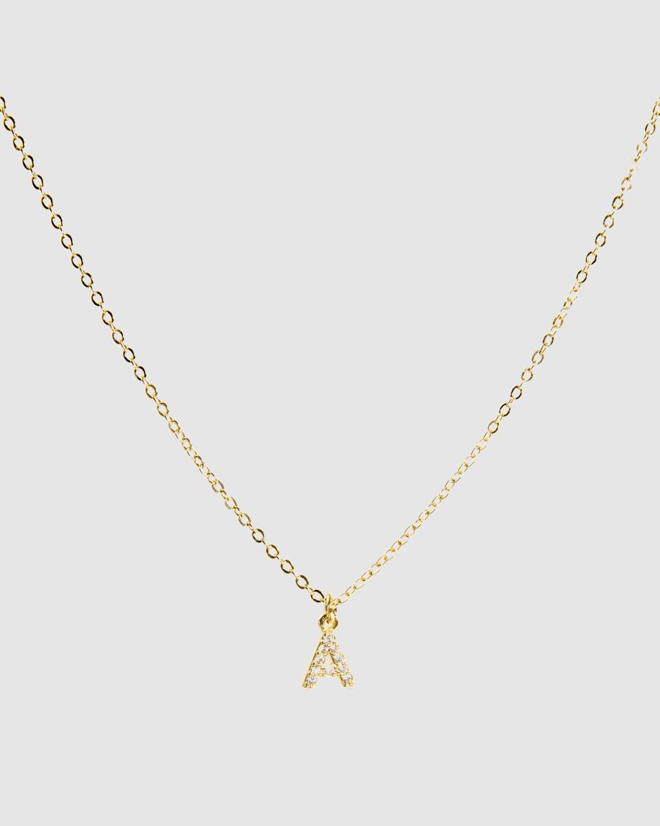 Collar Letras acabado en oro amarillo de 18k con circonita brillante Blanco-1